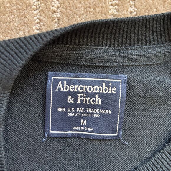 Abercrombie & Fitch Moose Logo Sweater Mens M Black Pima Cotton Preppy Academia - Picture 3 of 7